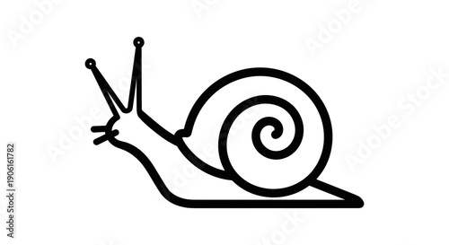 Simple Black Line Drawing of Snail.