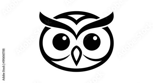 Simple Black Owl Illustration on White.