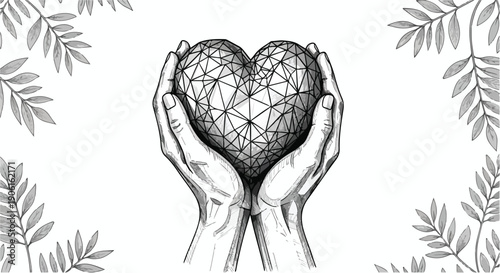 Geometric heart shape technical sketch illustration