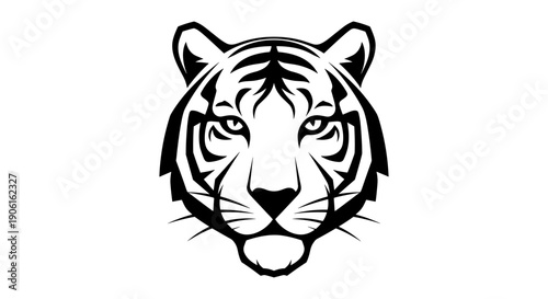 Tiger Head Illustration Black and White.