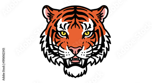 Tiger Head Illustration with Open Mouth.