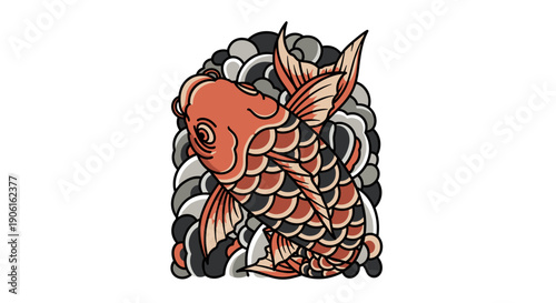 Vibrant Red Koi Fish Tattoo Design.