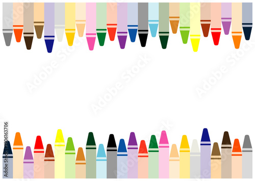 上下クレヨンのカラフルフレーム｜学校・子ども向け背景
