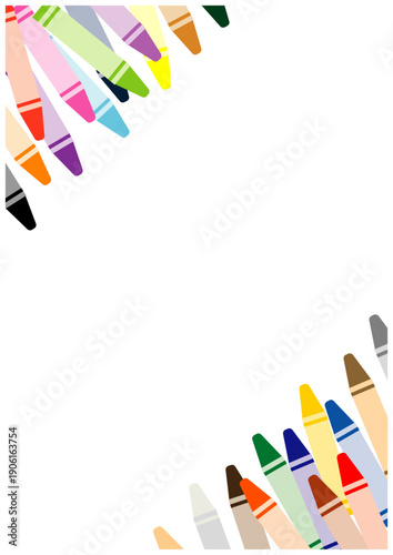 クレヨンで囲むカラフルフレーム｜子ども向けデザイン素材