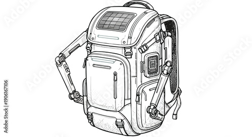 Professional backpack product design technical sketch