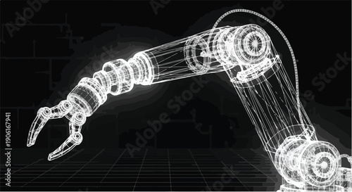 Robotic arm automation technical sketch art