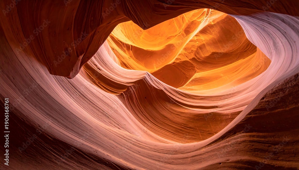 Obraz premium Serene view inside a canyon shows layered sandstone formations and soft, warm light