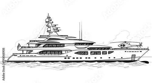 Luxury yachts maritime transport technical sketch