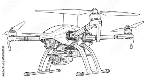 Industrial multicopter drone technology sketch art