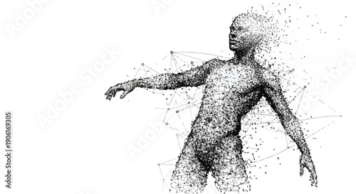 Digital human silhouette particles technology sketch