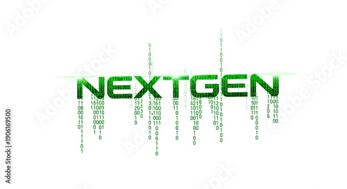 Modern NEXTGEN text effect with binary code and green glow