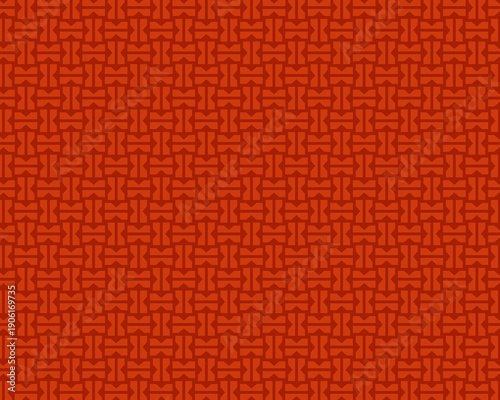 赤色の和風幾何学模様シームレスパターン背景素材。「工字繋ぎ」を彷彿とさせる伝統的な図形をモダンにアレンジした抽象的デザイン。和モダンなウェブサイト、年賀状、お正月広告、ラッピング、テキスタイル、壁紙に最適な高品質ベクター素材。