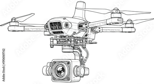 Flying drone delivery tech sketch illustration