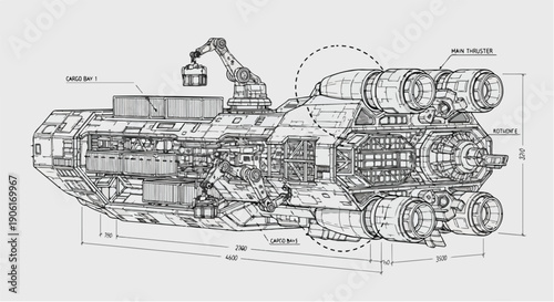 Space rocket launch vehicle technical sketch art