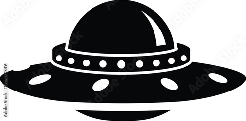 Classic UFO flying saucer silhouette isolated on white background retro alien spaceship spacecraft mystery science fiction vector illustration