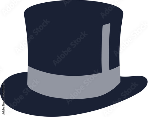 Cartoon Flat Simple Top Hat Elegant Accessory Gentleman Formal Outfit Fashion Item