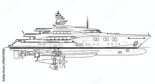 Luxury private yacht maritime design sketch art