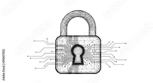 Padlock security protection technology sketch art