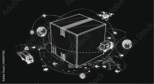 E-commerce package delivery logistics sketch art