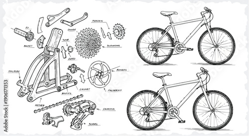 Bicycle mechanical gear system technical sketch