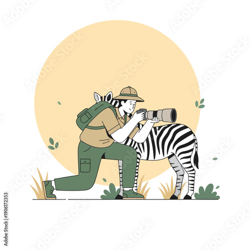 Wildlife Photographer Taking Photos of a Zebra