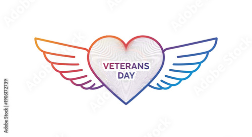 Vibrant heart with wings symbol for Veterans Day honoring service members with patriotic gratitude