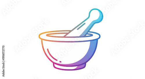 Vibrant gradient line art icon of a classic mortar and pestle tool for medical and culinary
