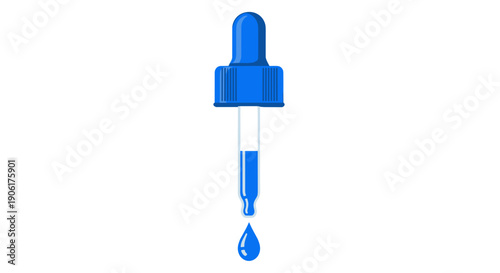 Blue Dropper Bottle with Liquid Droplet.