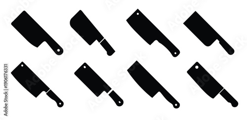 Butcher Cleaver Knife Silhouette Vector Icons Set