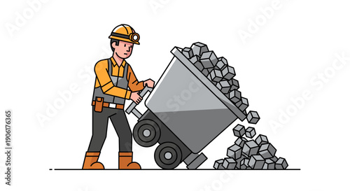 Construction Worker Dumping Rocks from Wheelbarrow.