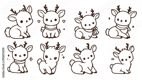 charming deer doodles in minimal line art style for kids rooms