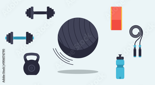 Fitness Equipment Icons Set for Workout Routine.