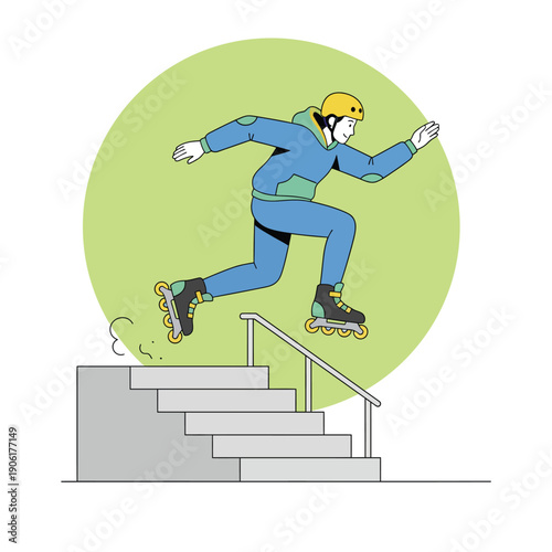 Rollerblader Jumping Down Stairs Performing Tricks