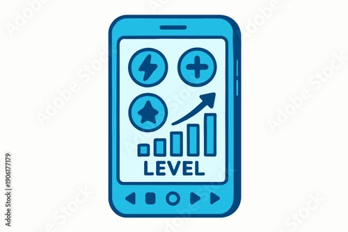Mobile Game Level Up Interface Design with PowerUps and Progress.