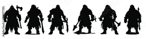 dwarf warrior silhouette vector bundle dwarf with axe black 