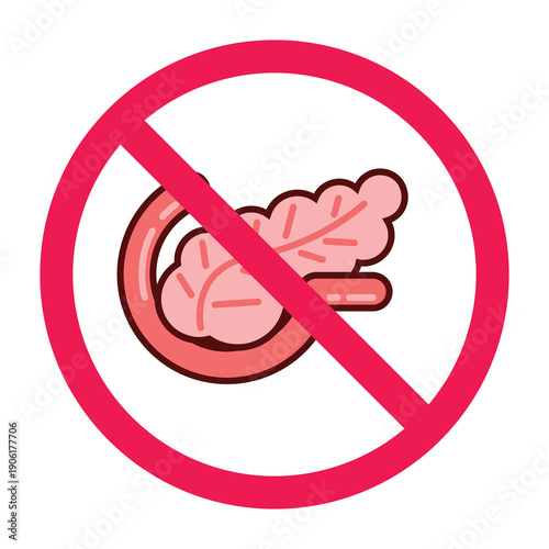 Forbidden sign with pancreas icon, vector illustration

