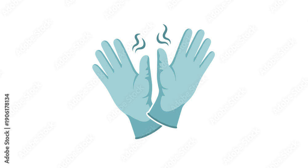 Obraz premium Pair of blue latex gloves steaming.