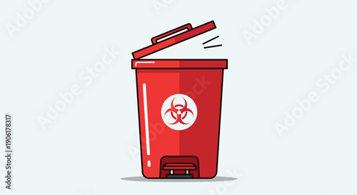 Red Biohazard Waste Bin with Open Lid.