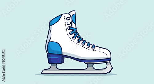 White Ice Skate with Blue Laces.