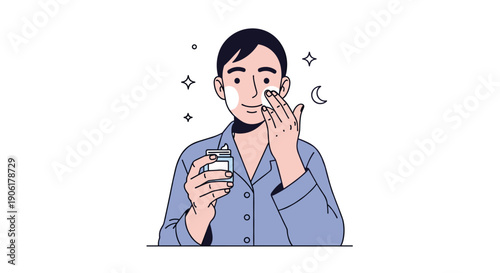 Woman Applying Night Cream to Face.