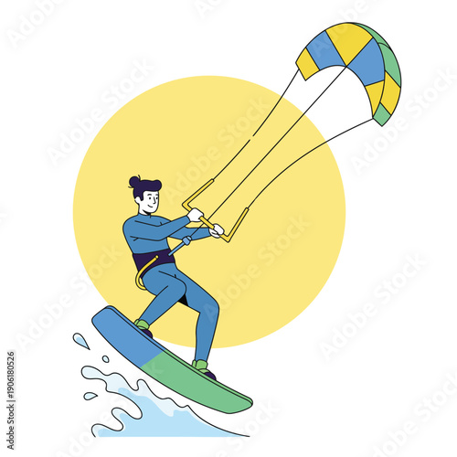 Person Kitesurfing on Waves with Power Kite