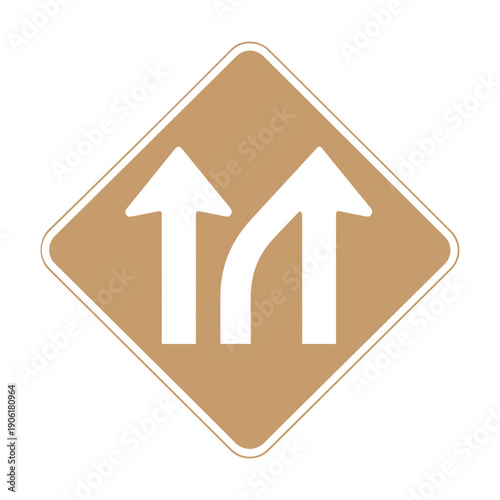 Brown diamond traffic sign with white merging arrows, indicating an upcoming lane merge. Essential visual warning for drivers, promoting road safety and smooth navigation on highways Free Download Brown diamond traffic sign with white merging arrows, indicating an upcoming lane merge. Essential visual warning for drivers, promoting road safety and smooth navigation on highways - GFXLoad