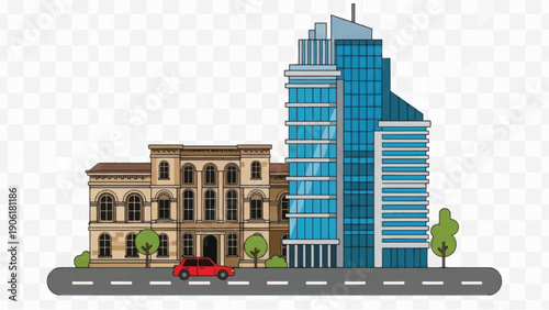 Modern and Historic Building Architecture Illustration.
