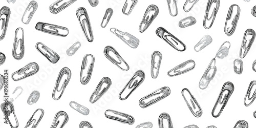 Pattern of simple hand-drawn safety pins on a transparent background