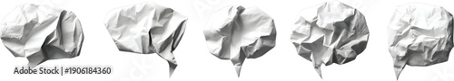 Vector flat style, speech bubbles made of crumpled white paper, on a transparent background