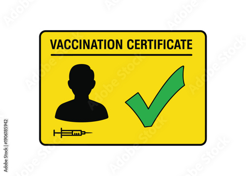 Vaccination certificate with green checkmark and syringe icon