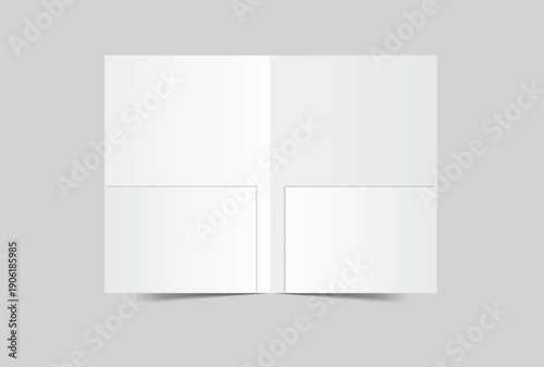 A4 Size paper folder mockup with bi fold design and pocket on isolated on background.Blank folded paper, open leaflet template for print layout, brochure, presentation document, flyer, catalogue, ads