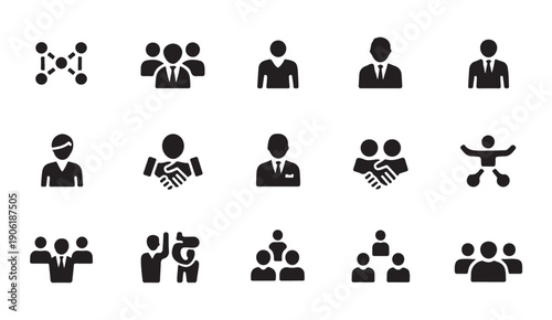 Team and organization icons vector set network and leadership symbols