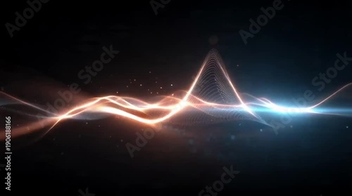 Abstract glowing energy waves and light particles flowing across a dark background