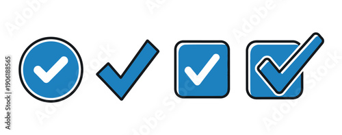 Blue checkmark icons for approval and confirmation